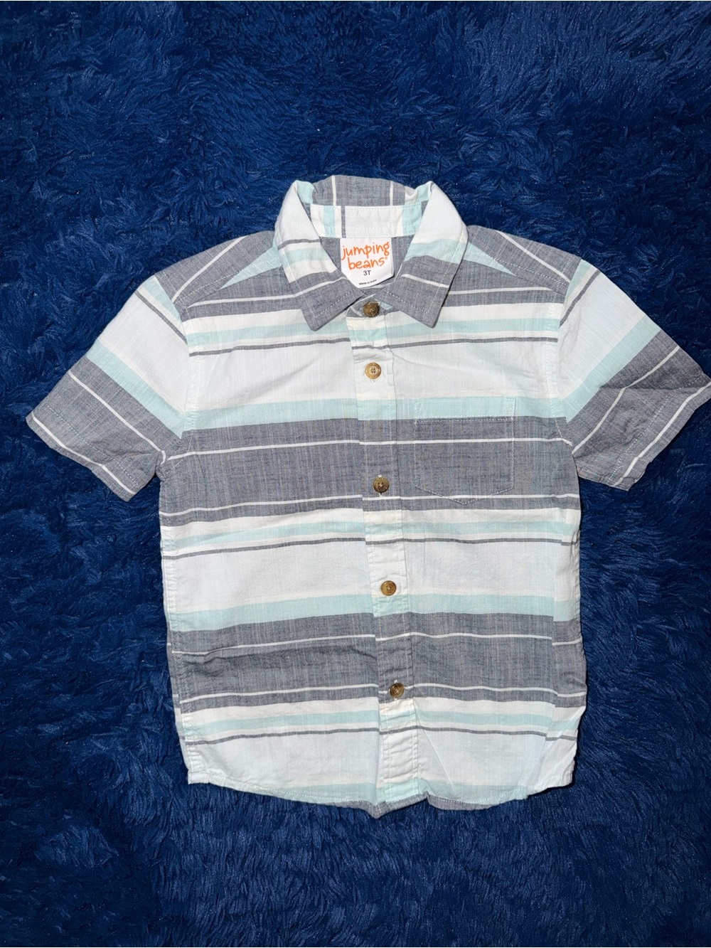 jumping beans Short Sleeve Striped Button-Down Shirt in Gray & Light Blue